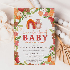 Convite Ursinho bonitinho esperando chá de fraldas arco-ír