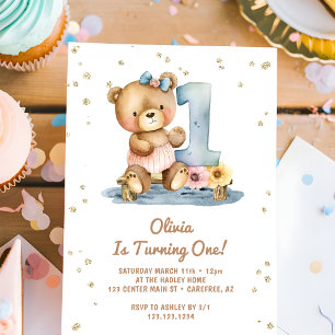 Convite Ursinho de Água Boho 1º Aniversário