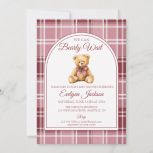 Convite Ursinho de pelúcia com laço rosa para baby shower 