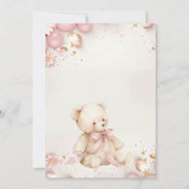 Convite Ursinho de Pelúcia Pastel Champanhe Dourado Menina