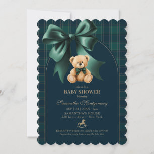 Convite Ursinho de pelúcia xadrez verde Chuvinha de bebê m