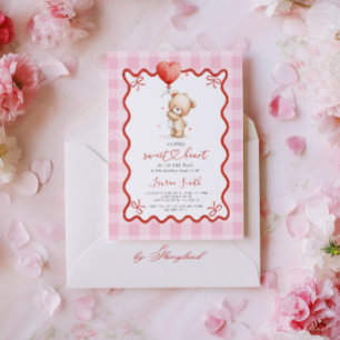 Convite Ursinho de São Valentim Baby Shower Menina