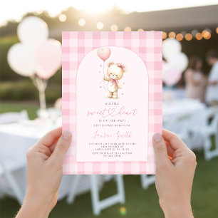 Convite Ursinho de São Valentim Rosa Churrasco de Bebê Men