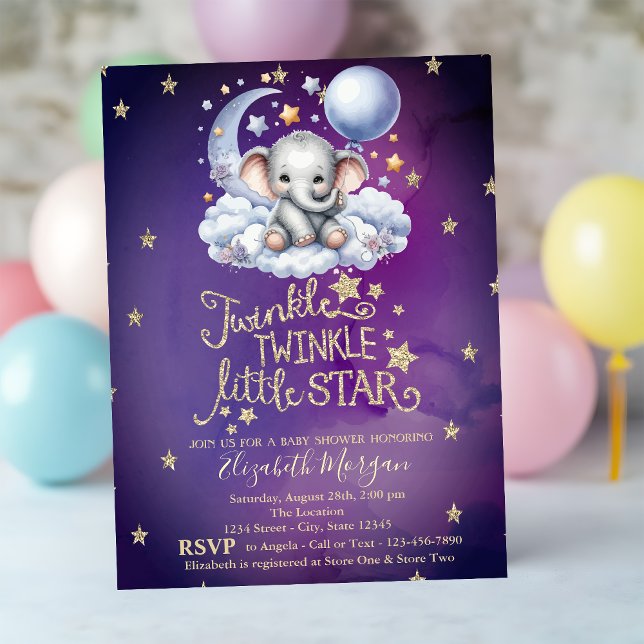 Convite Ursinho Estrelas Lua Nuvens Violeta Chá de Bebê (Criador carregado)