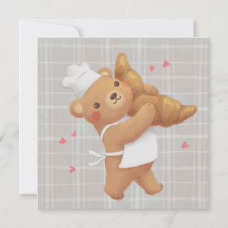 Convite Ursinho o padeiro com o croissant