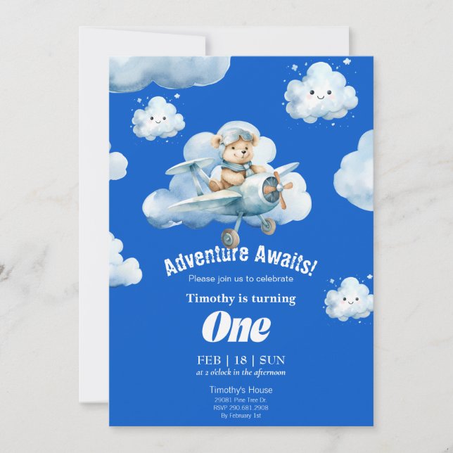 Convite Ursinho Sky Safari: Expedição ao primeiro aniversa (Frente)