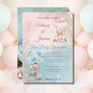 Convite Ursinhos de pelúcia gêmeos rosa e azul no balanço 