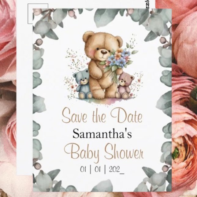 Convite Ursinhos Gêmeos Aquarela Data Cartão-Postal (P.S. Get ready for some adorable baby shower invites that are sure to warm your hearts! 🌸💙)