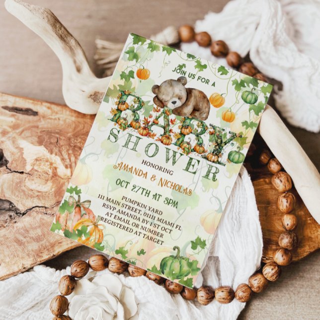 Convite Urso Abóbora outono Chá de Bebê (Criador carregado)