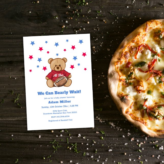 Convite Urso All Star Mal Aguenta Churrasco de Bebê Futebo (All Star Bearly Wait Football Baby Shower Invitation)