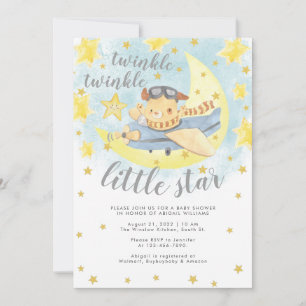 Convite Urso Avião Dourado Twinkle Pequeno Chá de fraldas
