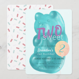 Convite Urso Azul Brito Brilhante Dois segundos aniversári