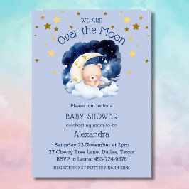 Convite Urso Azul Dourado Estrelas sobre o Chá de fraldas 