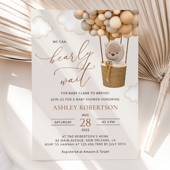 Convite Urso, Balões de Beige, Balão de Ar Quente, Chá de  (Criador carregado)