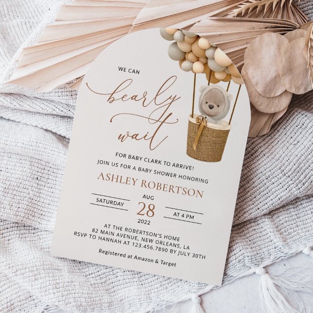 Convite Urso, Balões de Beige, Balão de Ar Quente, Chá de  (Criador carregado)