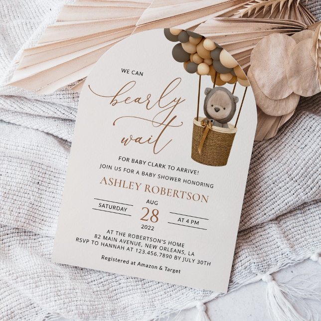 Convite Urso, Balões Marrons, Balão de Ar Quente, Chá de f (Criador carregado)