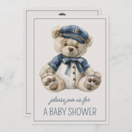 Convite Urso Bebê Azul Náutico Cinto Personalizado