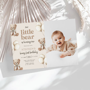 Convite Urso Boho Beary Primeiro 1º Aniversário Foto