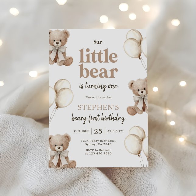 Convite Urso Boho Beary Primeiro Aniversário de 1 Ano Fest (Criador carregado)