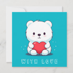Convite Urso branco com um coração, personalizado