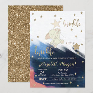 Convite Urso Brilho Dourado Chá de Bebê Twinkle Little Sta