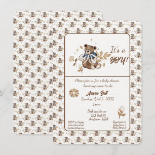 Convite Urso Castanho de Teddy É Um Menino! Chá