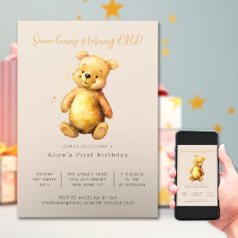 Convite Urso Clássico de Teddy | Aniversário Neutro Minima