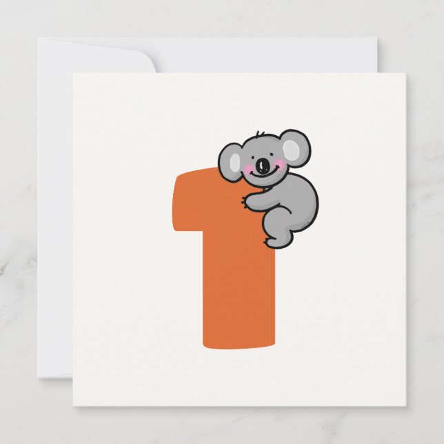 Convite Urso Coala Fofo Um Ano Doce Aniversário de 1 Ano (Frente)