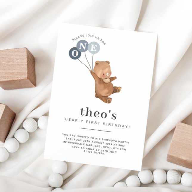 Convite Urso com 3 primeiro aniversario de Balões Azuis (Criador carregado)