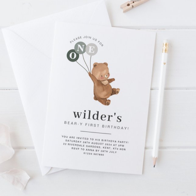 Convite Urso com 3 primeiros aniversarios de Balões Verdes (Criador carregado)