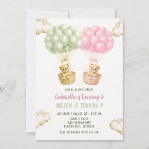 Convite Urso Com Balões Aniversário Conjunto Irmãos