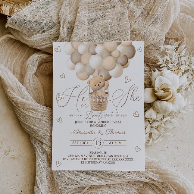 Convite Urso com Balões e Corações - Revelação de Gênero (Criador carregado)
