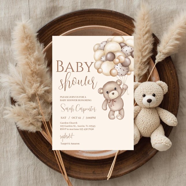 Convite urso com chuveiro de bebê de balões (Criador carregado)