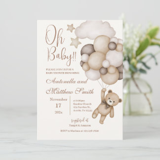 Convite urso com chuveiro de bebê de balões