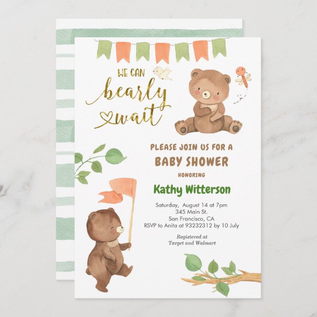 Convite Urso com o Chá de fraldas Eucalyptus (Frente/Verso)