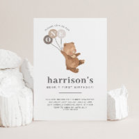 Urso com primeiro aniversario de 3 Balões Marrons