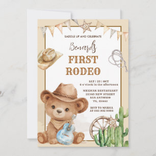 Convite Urso Cowboy Western Primeiro Rodeio Aniversário
