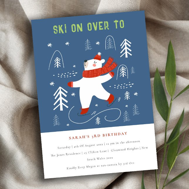 Convite Urso da Floresta de Inverno Bonito Esqui Qualquer  (Criador carregado)