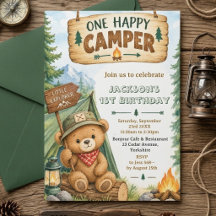 Urso da Floresta Um Feliz Acampante 1º Aniversário