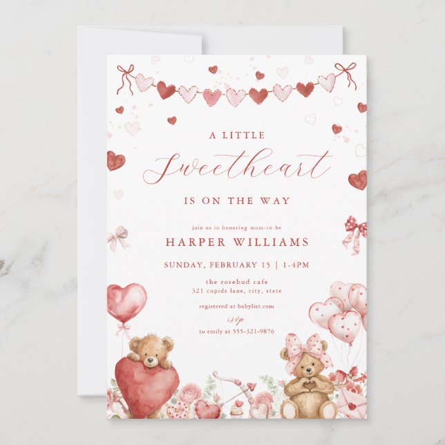 Convite Urso de Amor de São Valentim Pequeno Querido Chuve (Frente)