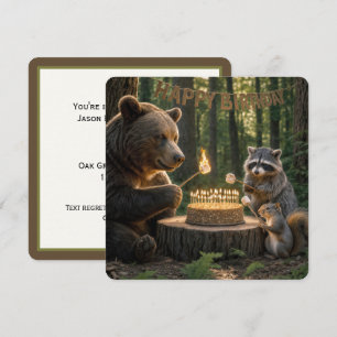 Convite Urso de Aniversário Assando Marshmallows em um Bol