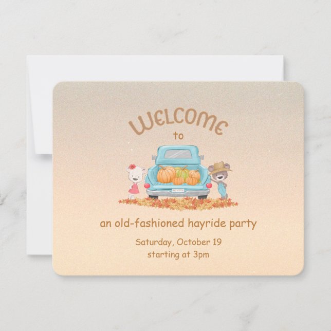 Convite Urso de Boas-Vindas de Outono Personalizado com Fe (Frente)