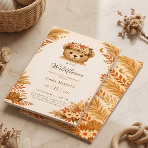 Convite Urso de Flor Silvestre Boho Outono Grama das Pampa