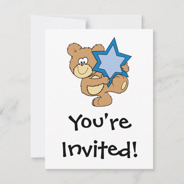Convite urso de hanukkah fofo segurando estrela de davi (Frente)