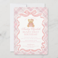 Urso de Laço Coquete Rosa Aniversário de Um Ano