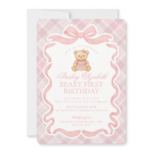 Urso de Laço Coquete Rosa Aniversário de Um Ano