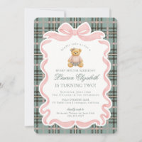 Urso de Laço Coquete Rosa Aniversário Xadrez Tartã