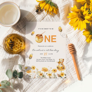 Convite Urso de Mel 1º Dia da Abelha Floral Aniversário