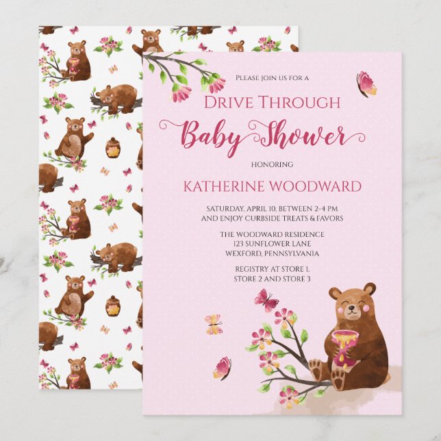 Convite Urso De Mel Bonito Dirigindo Através Da Entrada De (Frente/Verso)