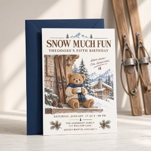 Convite Urso de Neve Muito Divertido de Esqui